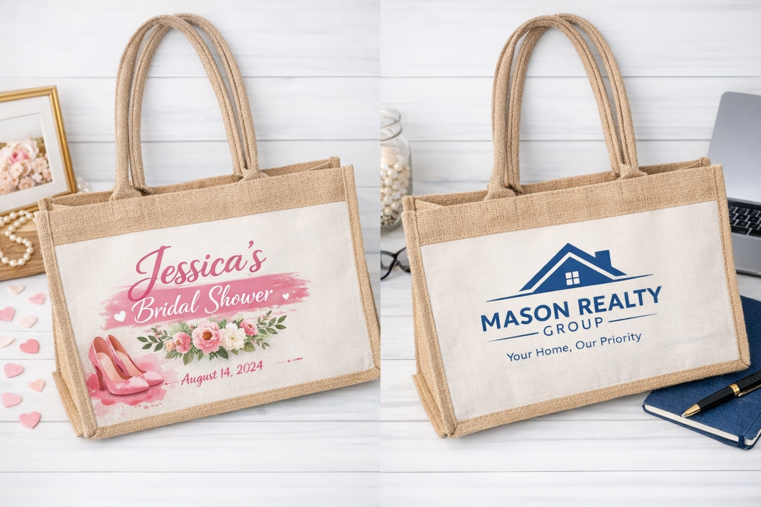 Personalized Custom Burlap Beach Bag - Yeah it's Custom