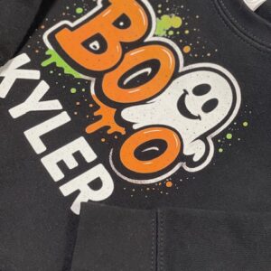 Personalized Kids Halloween Sweatshirt – Cute Ghost “BOO” Design with Custom Name
